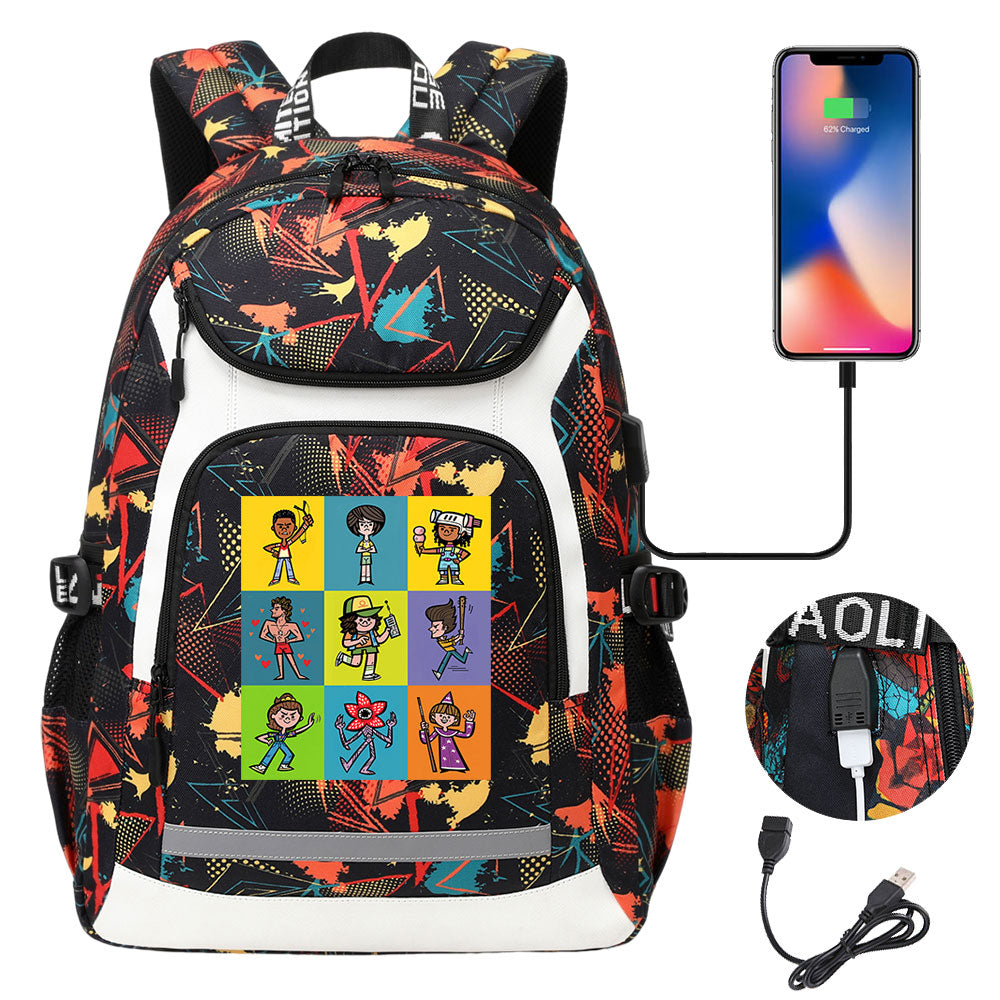 Strangers Things 11 USB Charging Backpack School NoteBook Laptop Travel Bags