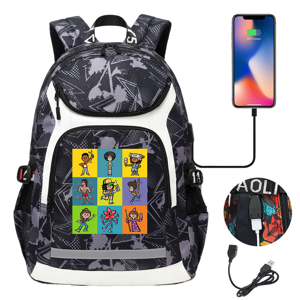 Strangers Things 11 USB Charging Backpack School NoteBook Laptop Travel Bags
