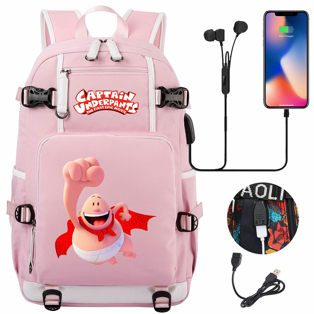 Captain Underpants USB Charging Backpack School NoteBook Laptop Travel Bags