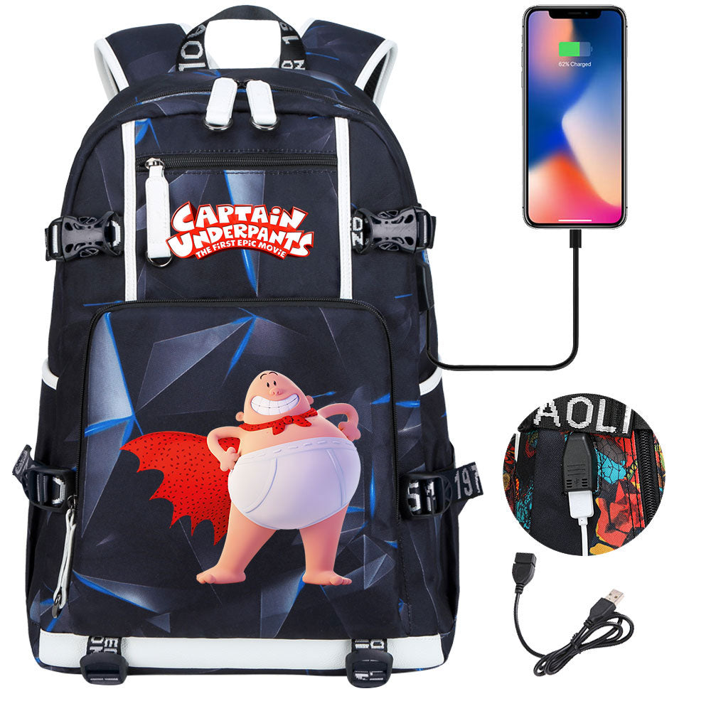 Captain Underpants USB Charging Backpack School NoteBook Laptop Travel Bags