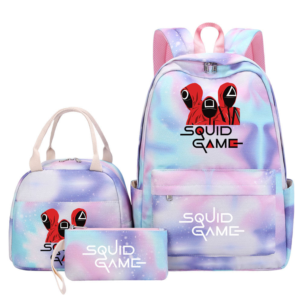 Squid Game Pink Starry Sky SchoolBag Backpack Lunch Box Bag Book Pencil Bags 3pcs Set
