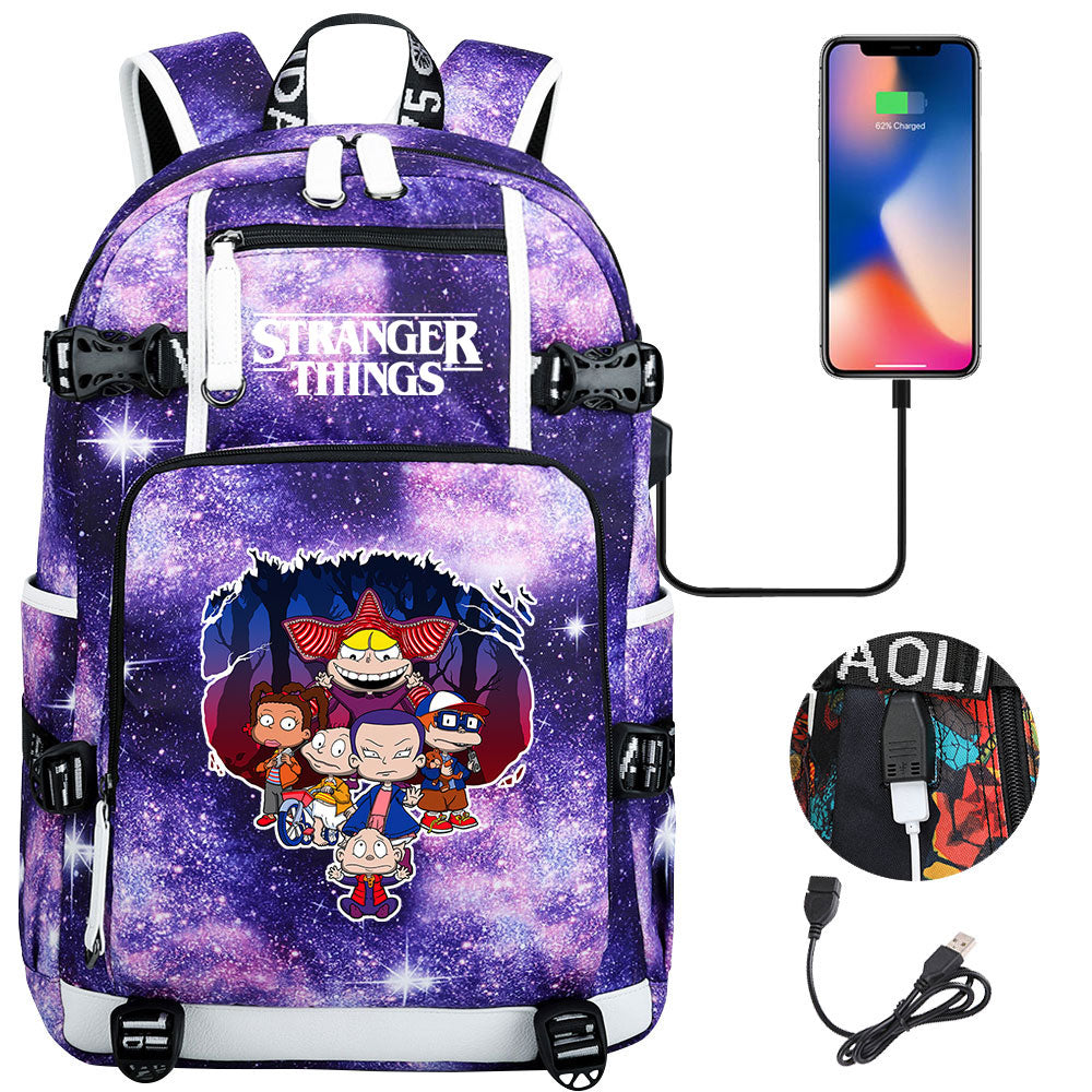Strangers Things Cartoon USB Charging Backpack School NoteBook Laptop Travel Bags