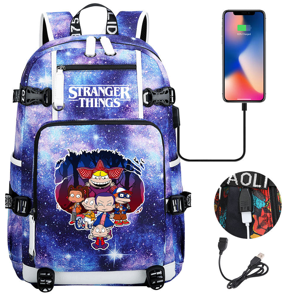 Strangers Things Cartoon USB Charging Backpack School NoteBook Laptop Travel Bags