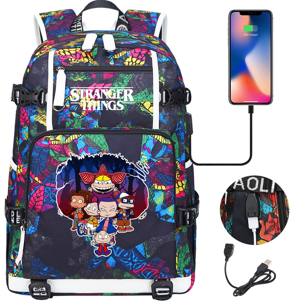 Strangers Things Cartoon USB Charging Backpack School NoteBook Laptop Travel Bags