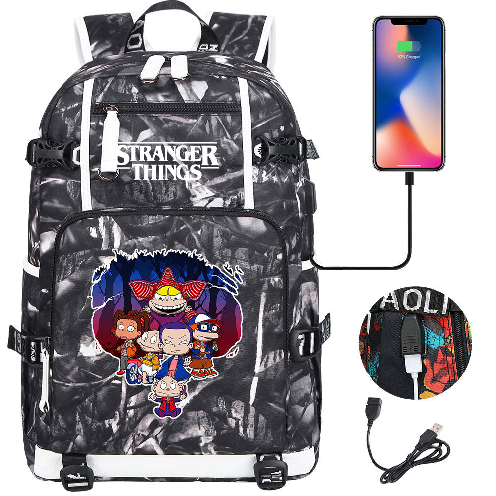 Strangers Things Cartoon USB Charging Backpack School NoteBook Laptop Travel Bags