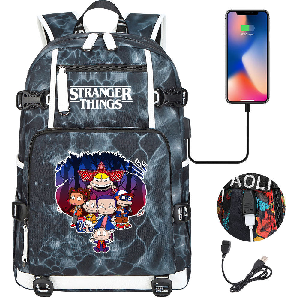 Strangers Things Cartoon USB Charging Backpack School NoteBook Laptop Travel Bags