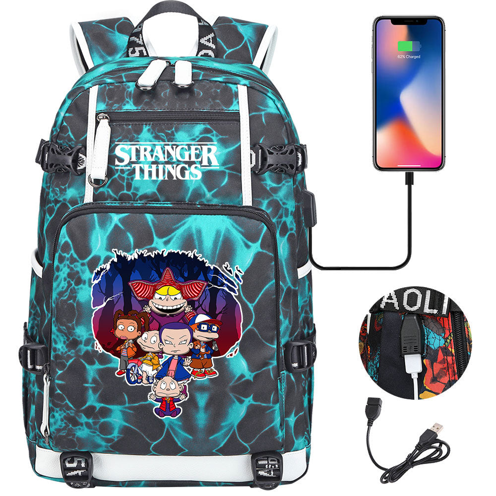 Strangers Things Cartoon USB Charging Backpack School NoteBook Laptop Travel Bags