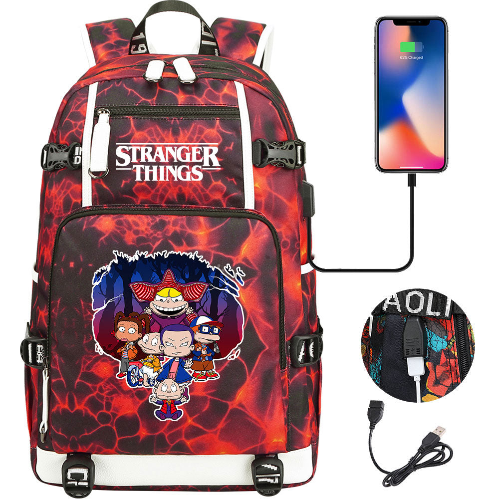 Strangers Things Cartoon USB Charging Backpack School NoteBook Laptop Travel Bags