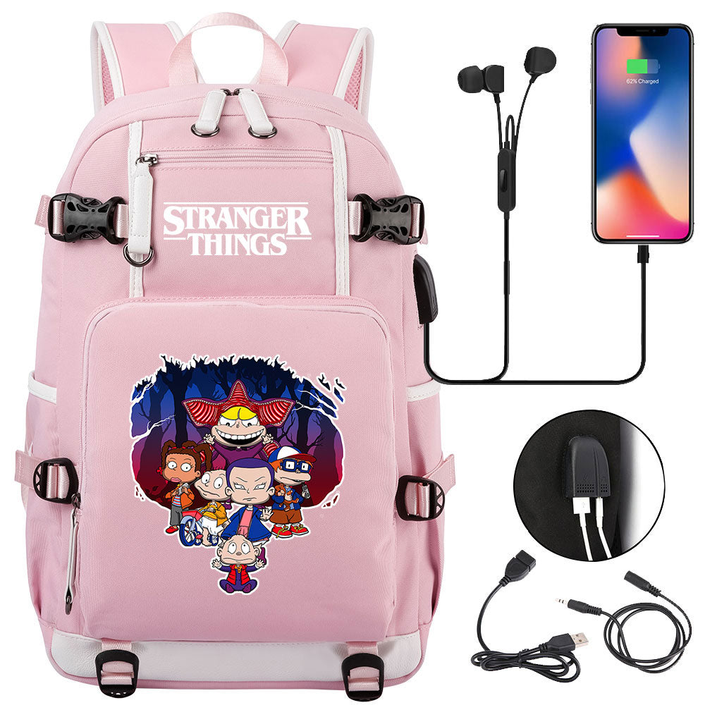 Strangers Things Cartoon USB Charging Backpack School NoteBook Laptop Travel Bags