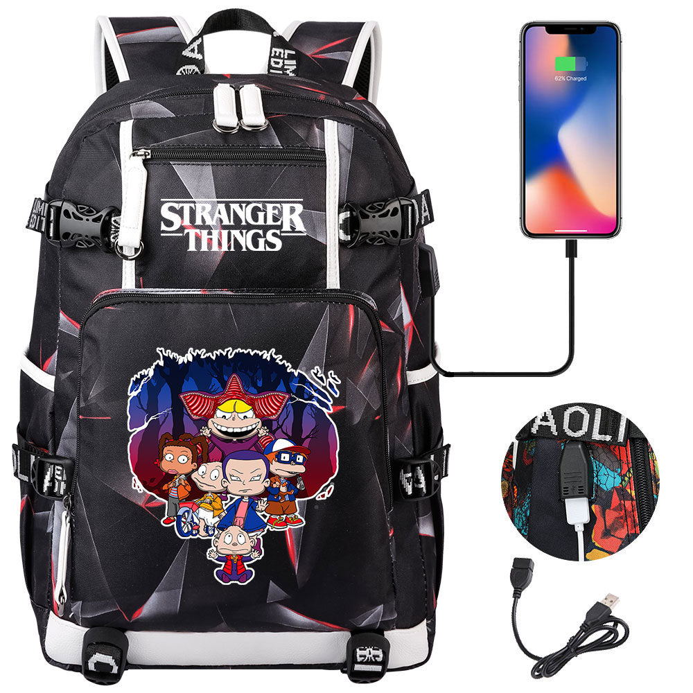 Strangers Things Cartoon USB Charging Backpack School NoteBook Laptop Travel Bags