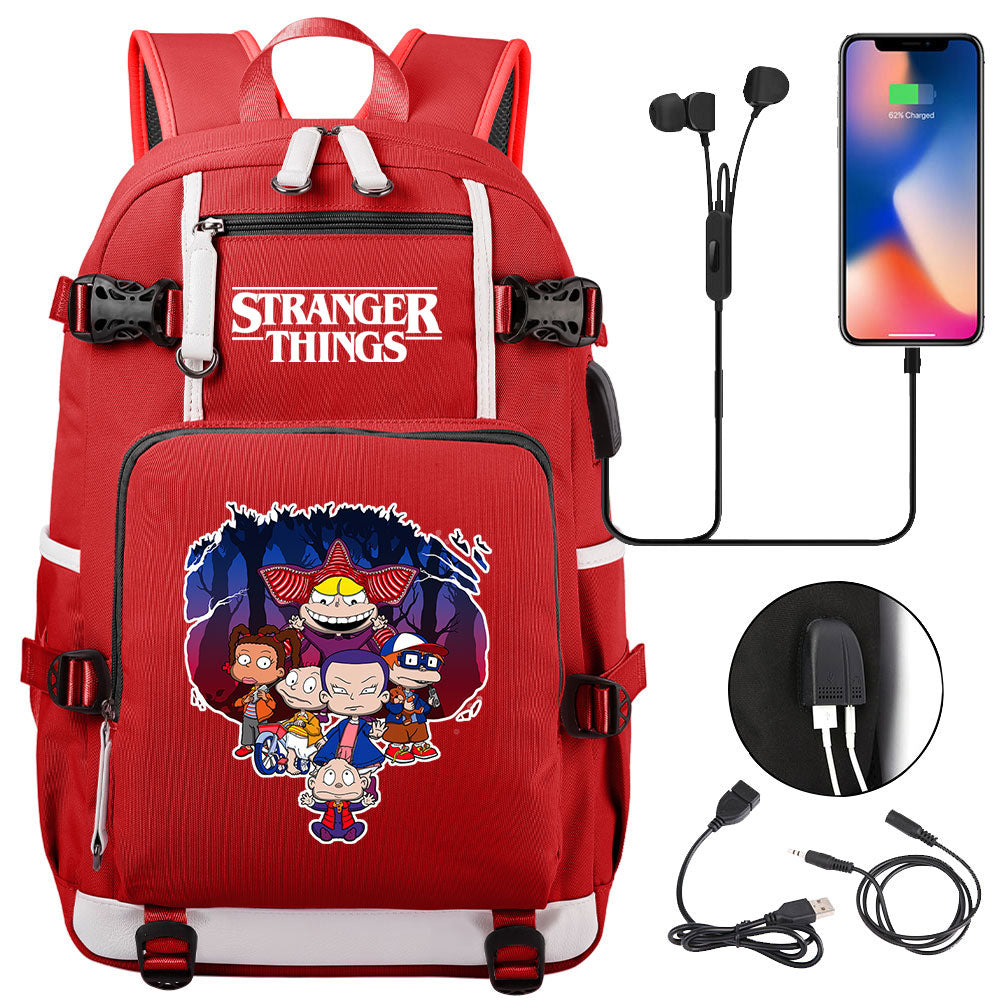 Strangers Things Cartoon USB Charging Backpack School NoteBook Laptop Travel Bags