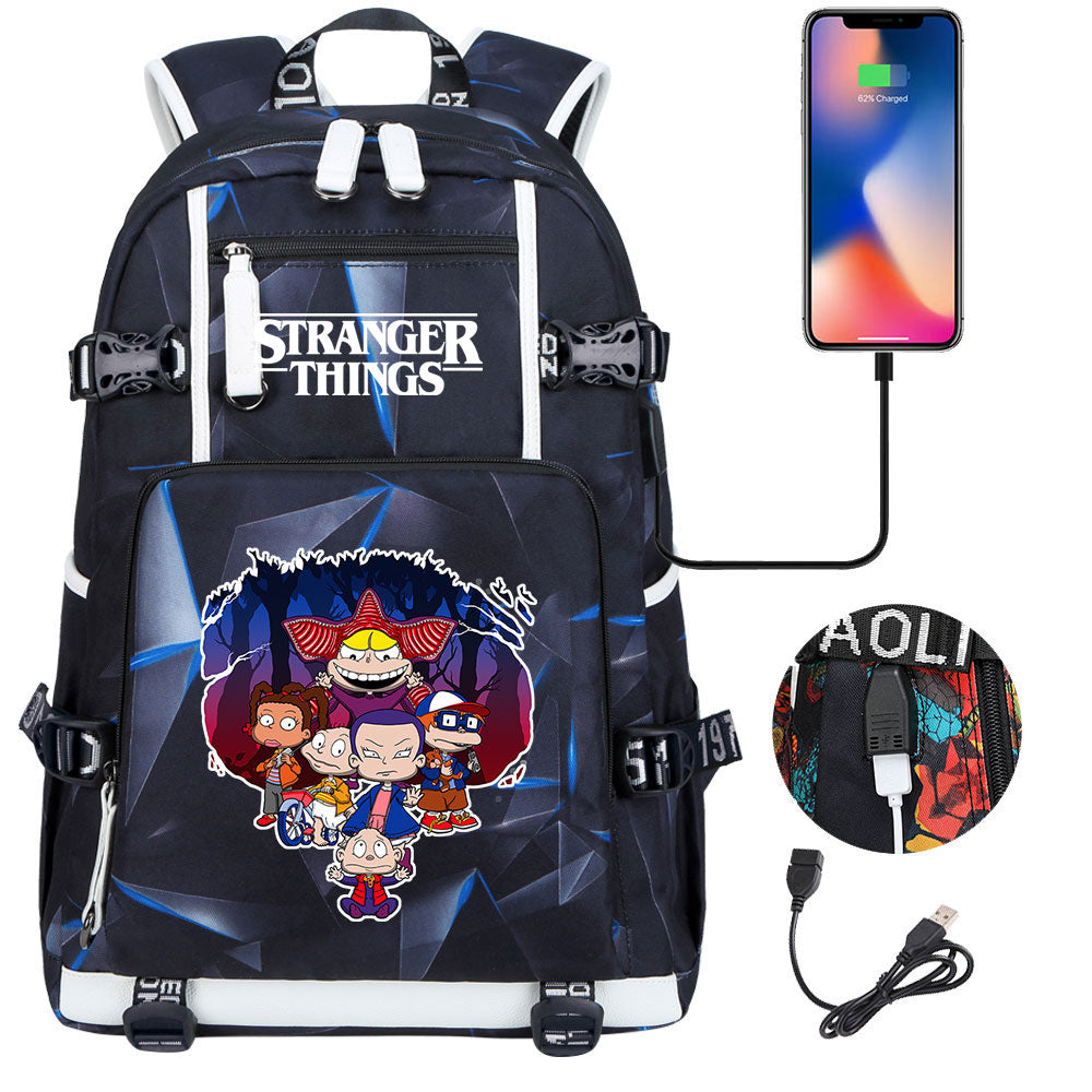Strangers Things Cartoon USB Charging Backpack School NoteBook Laptop Travel Bags