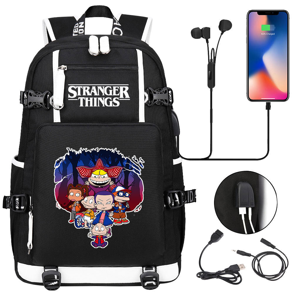 Strangers Things Cartoon USB Charging Backpack School NoteBook Laptop Travel Bags