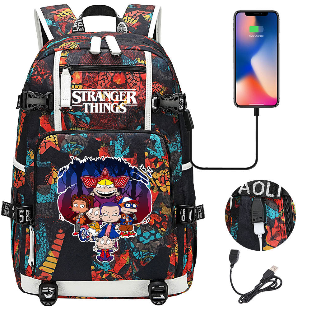 Strangers Things Cartoon USB Charging Backpack School NoteBook Laptop Travel Bags