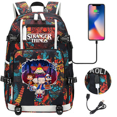Strangers Things Cartoon USB Charging Backpack School NoteBook Laptop Travel Bags