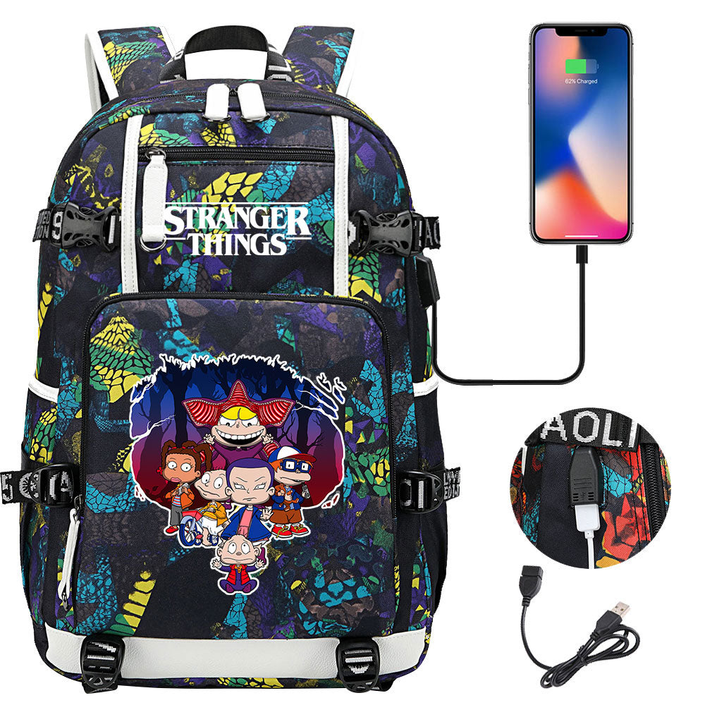 Strangers Things Cartoon USB Charging Backpack School NoteBook Laptop Travel Bags