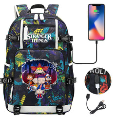 Strangers Things Cartoon USB Charging Backpack School NoteBook Laptop Travel Bags