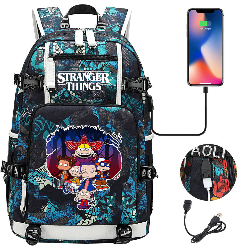 Strangers Things Cartoon USB Charging Backpack School NoteBook Laptop Travel Bags