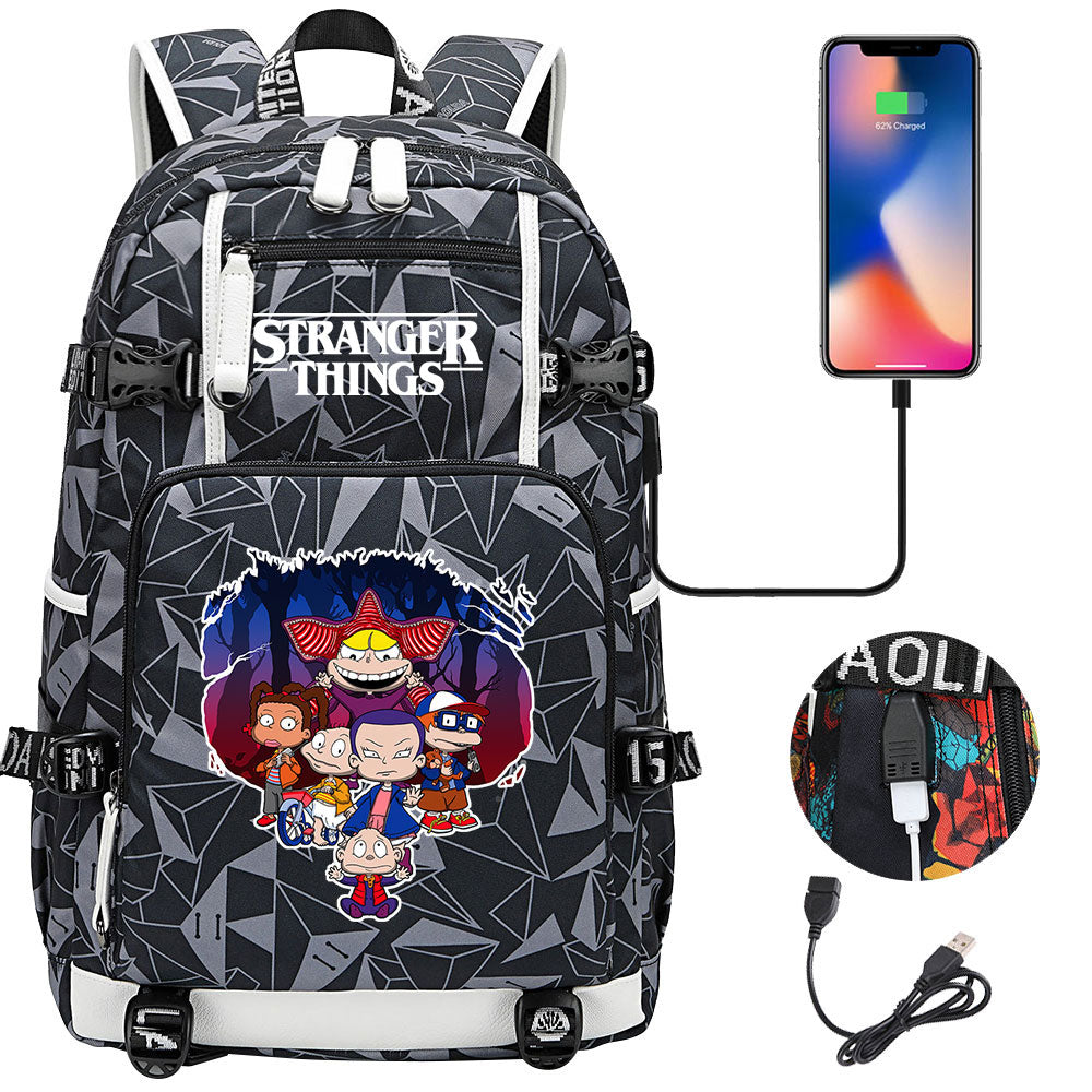 Strangers Things Cartoon USB Charging Backpack School NoteBook Laptop Travel Bags