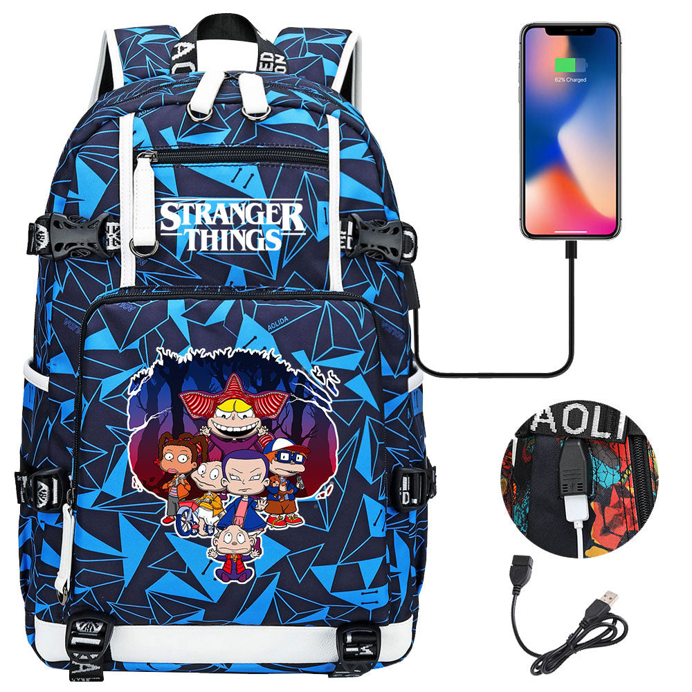 Strangers Things Cartoon USB Charging Backpack School NoteBook Laptop Travel Bags