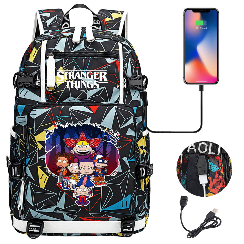 Strangers Things Cartoon USB Charging Backpack School NoteBook Laptop Travel Bags