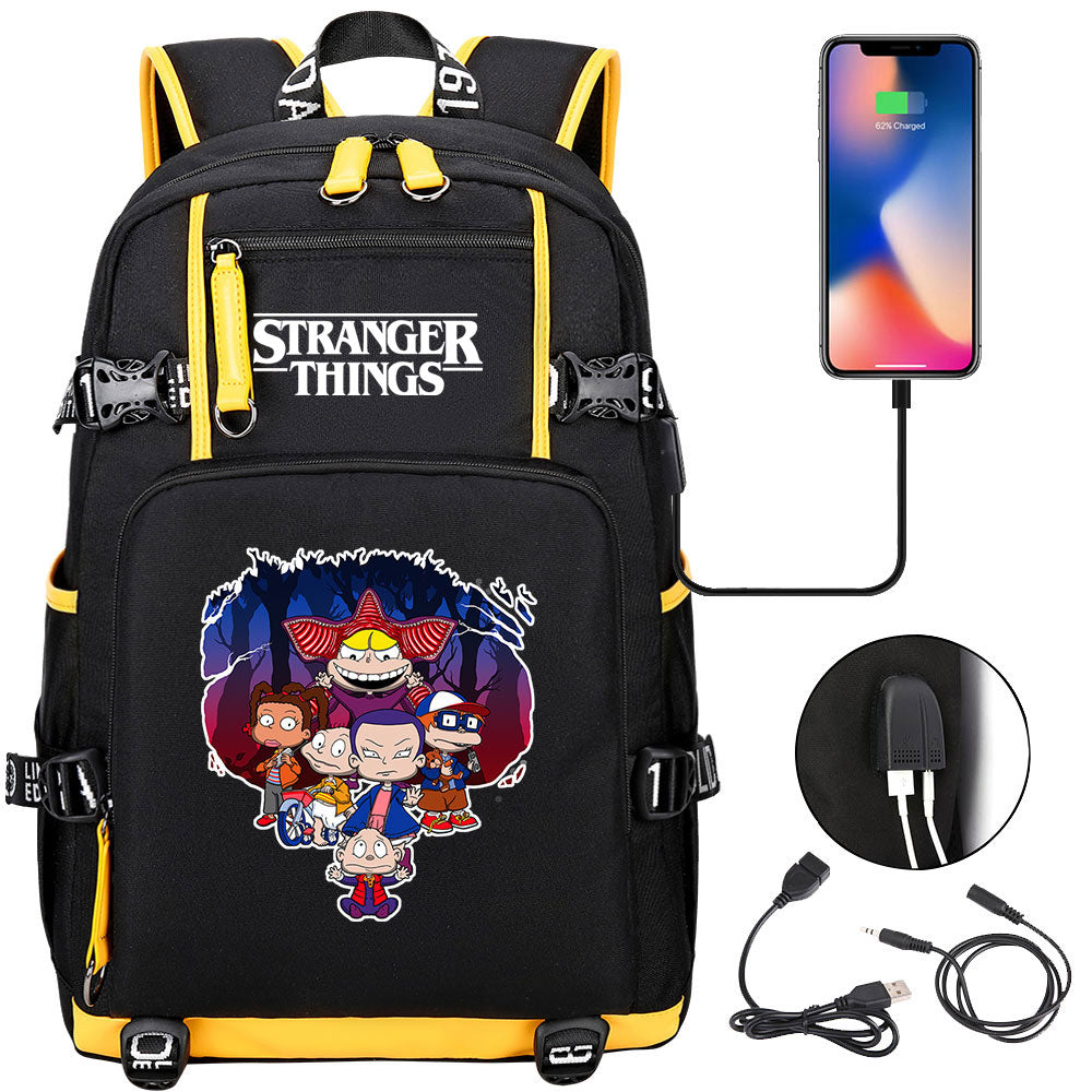 Strangers Things Cartoon USB Charging Backpack School NoteBook Laptop Travel Bags