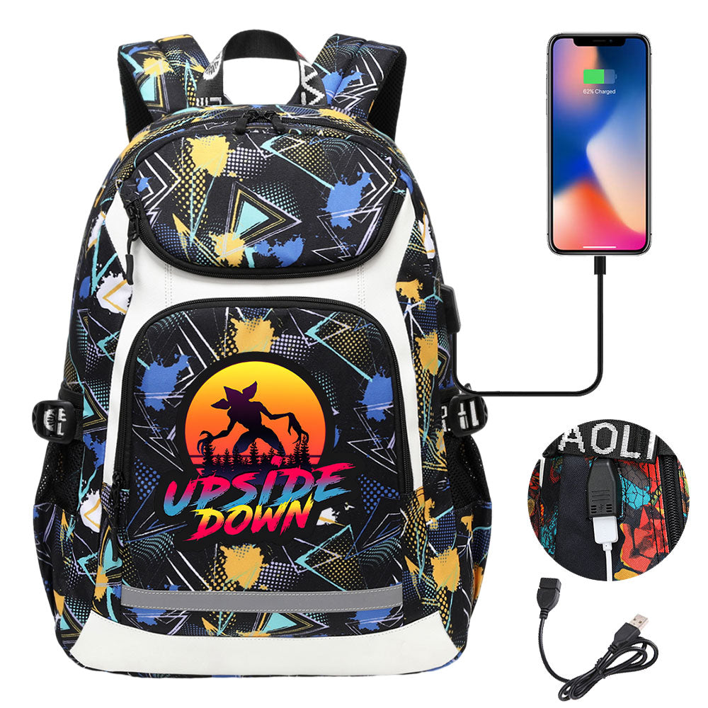 Strangers Things The Demogorgon USB Charging Backpack School NoteBook Laptop Travel Bags