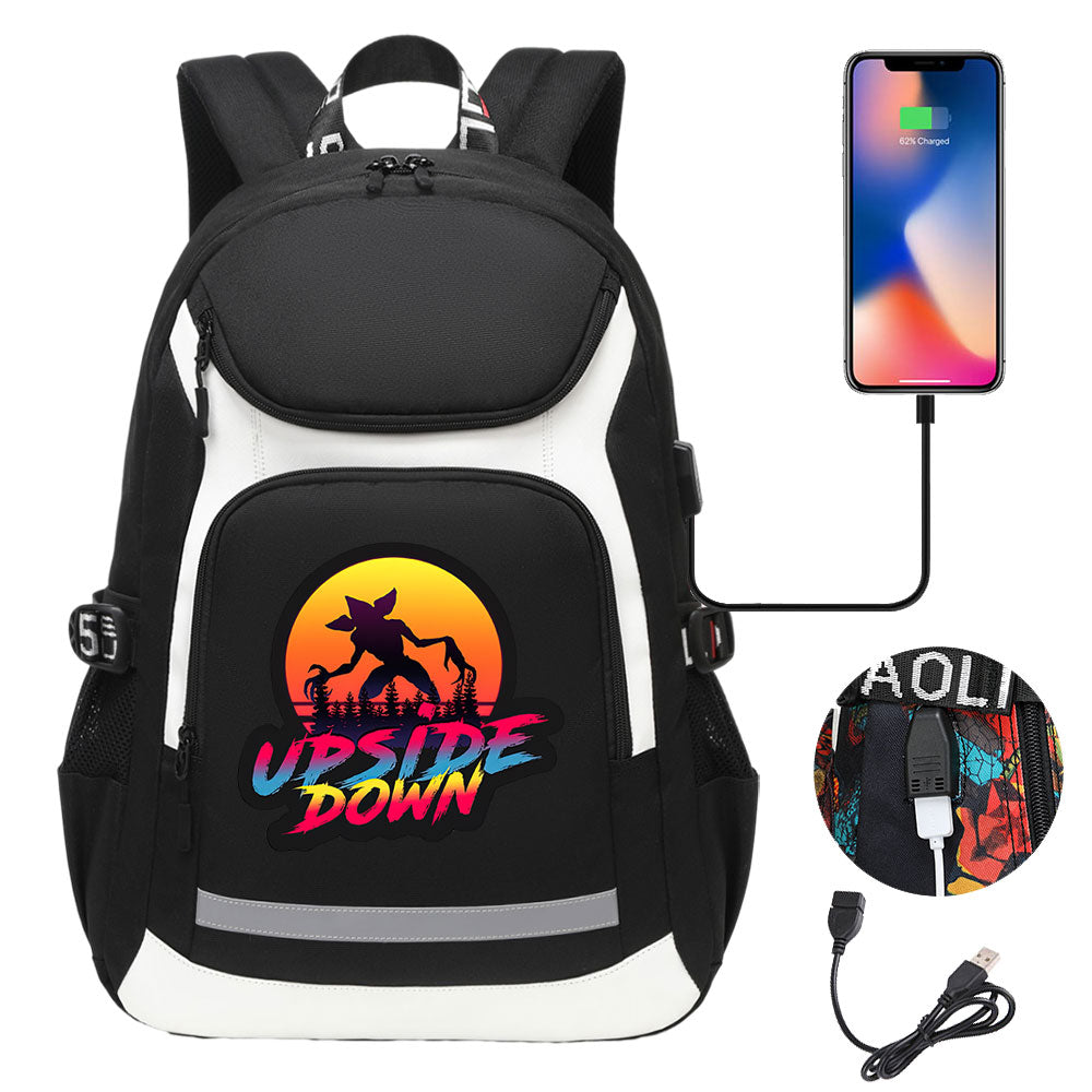 Strangers Things The Demogorgon USB Charging Backpack School NoteBook Laptop Travel Bags