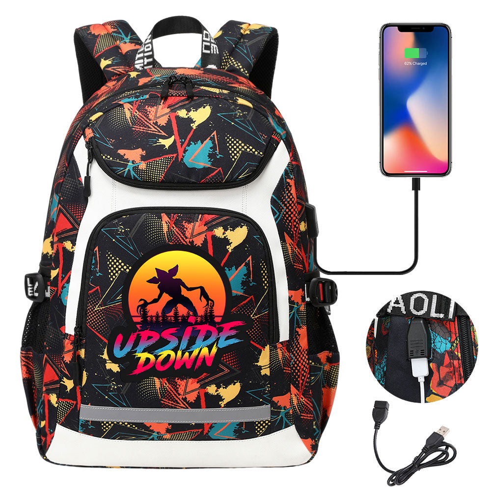 Strangers Things The Demogorgon USB Charging Backpack School NoteBook Laptop Travel Bags