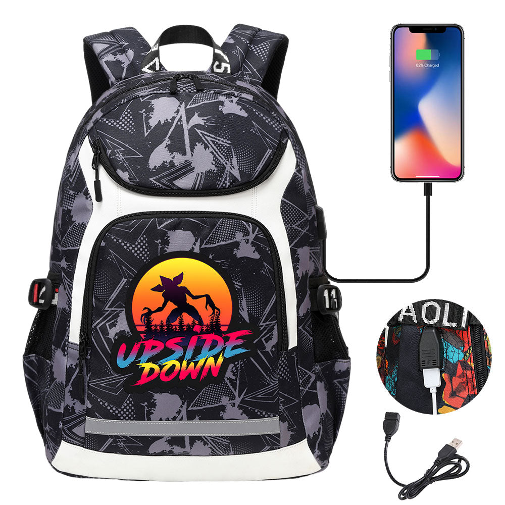Strangers Things The Demogorgon USB Charging Backpack School NoteBook Laptop Travel Bags