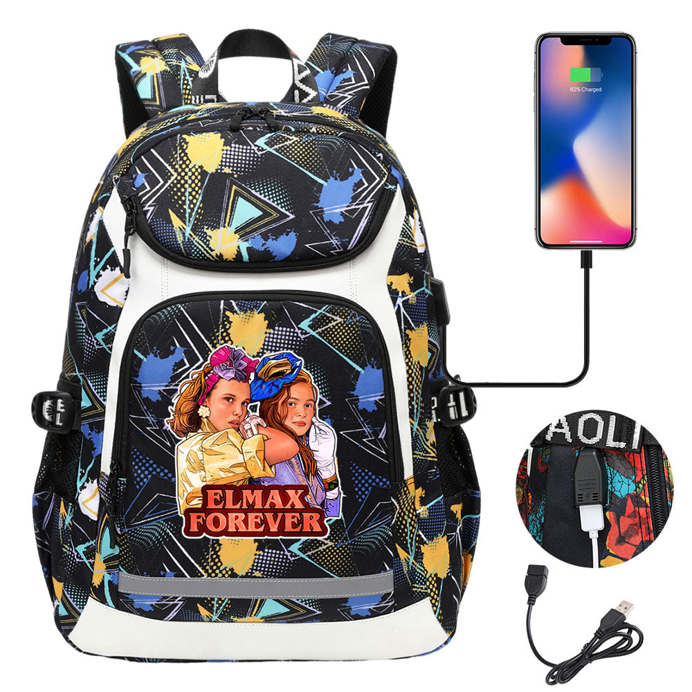 Strangers Things Max Mayfield USB Charging Backpack School NoteBook Laptop Travel Bags