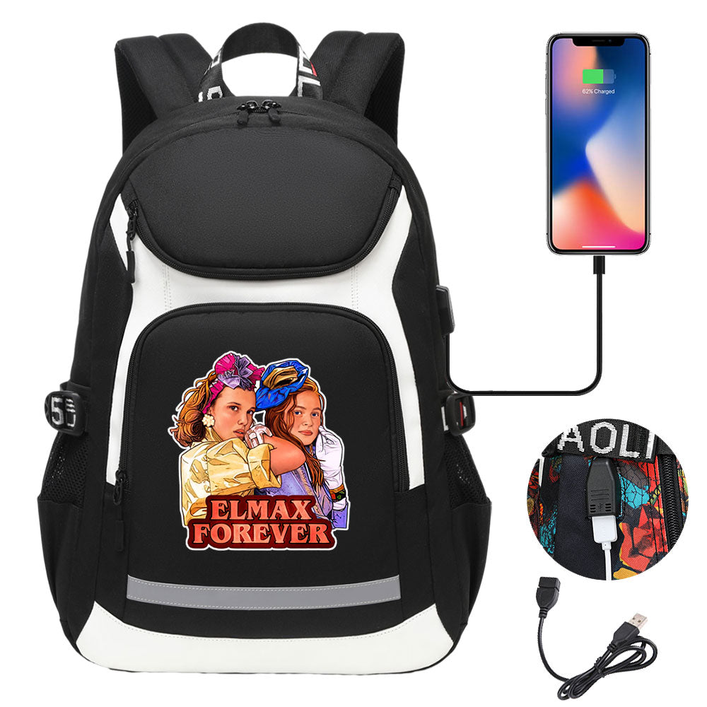 Strangers Things Max Mayfield USB Charging Backpack School NoteBook Laptop Travel Bags