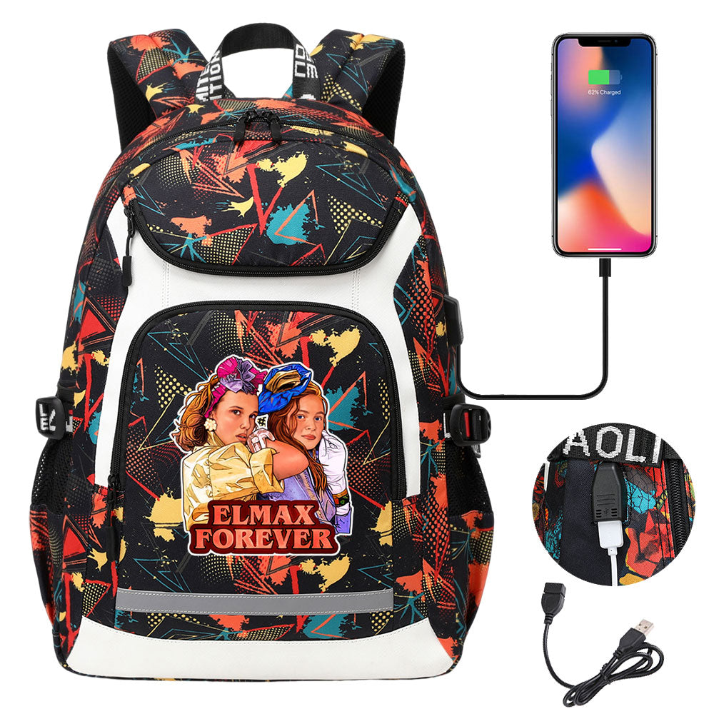 Strangers Things Max Mayfield USB Charging Backpack School NoteBook Laptop Travel Bags