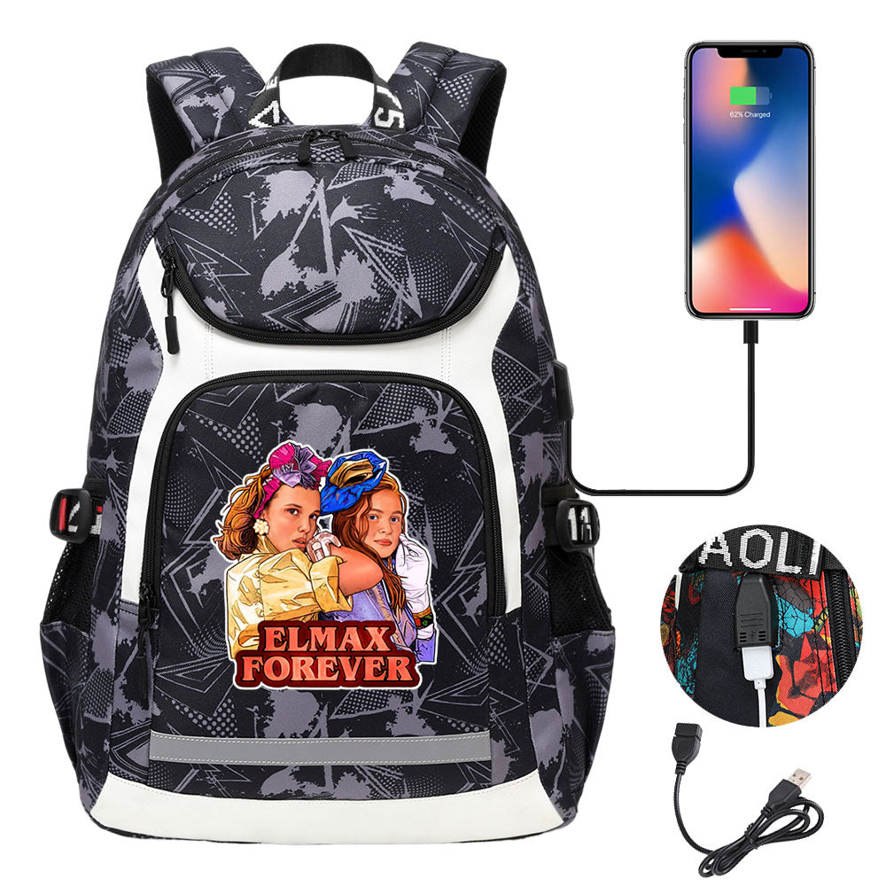 Strangers Things Max Mayfield USB Charging Backpack School NoteBook Laptop Travel Bags
