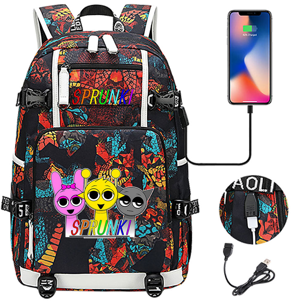 Sprunki USB Charging Backpack School NoteBook Laptop Travel Bags