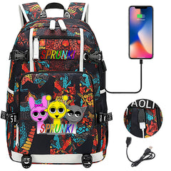Sprunki USB Charging Backpack School NoteBook Laptop Travel Bags