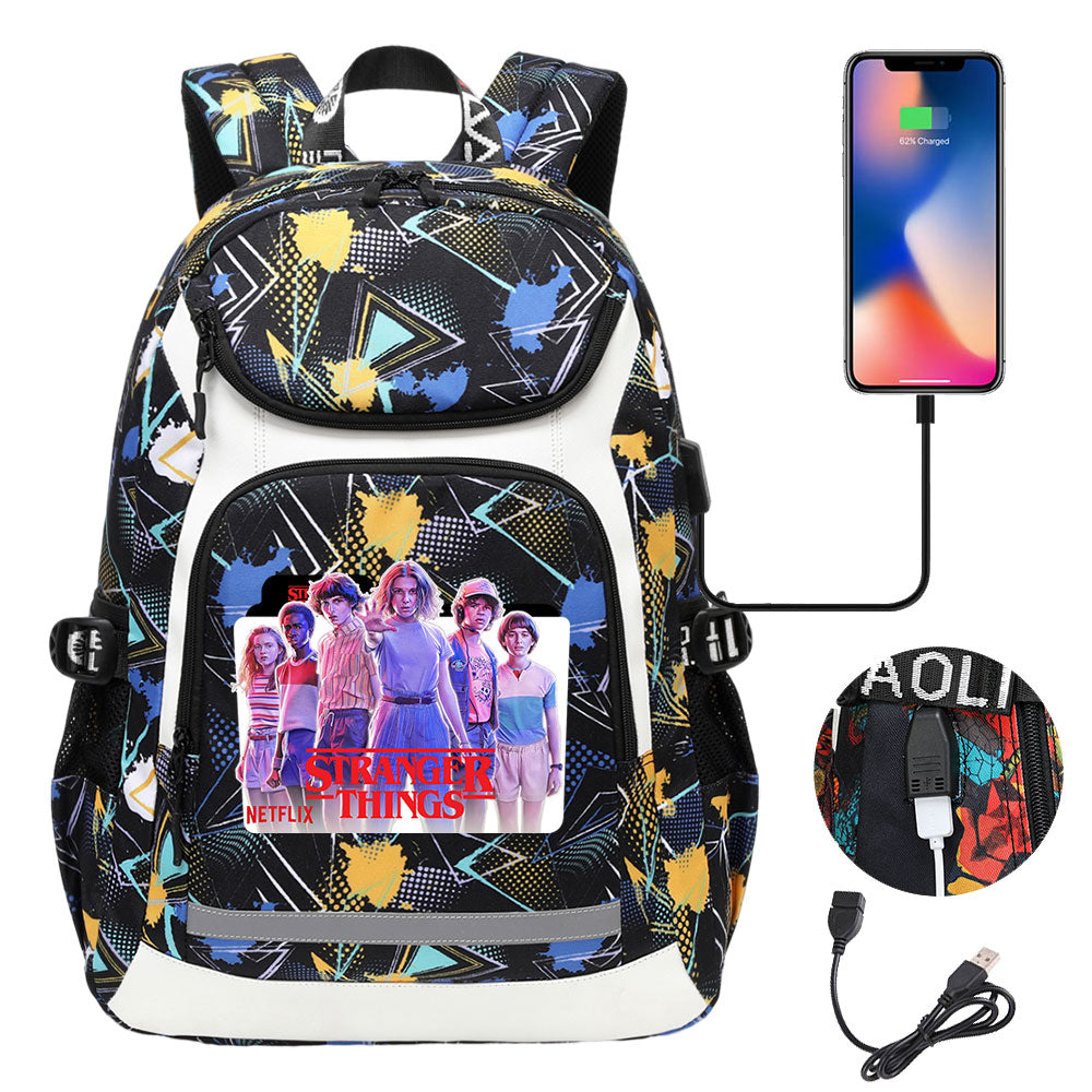 Strangers Things 11 USB Charging Backpack School NoteBook Laptop Travel Bags