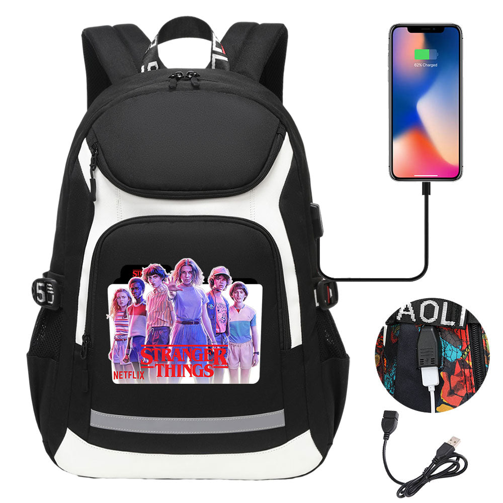 Strangers Things 11 USB Charging Backpack School NoteBook Laptop Travel Bags