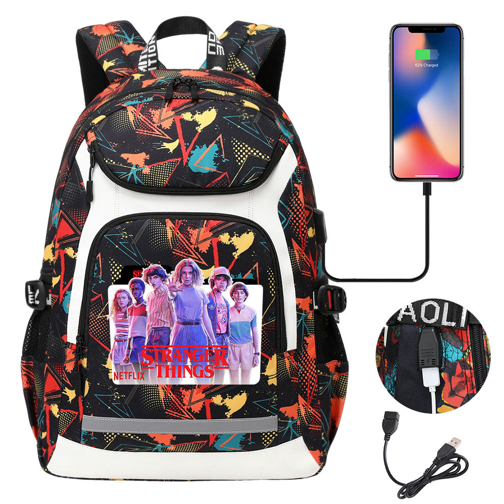 Strangers Things 11 USB Charging Backpack School NoteBook Laptop Travel Bags