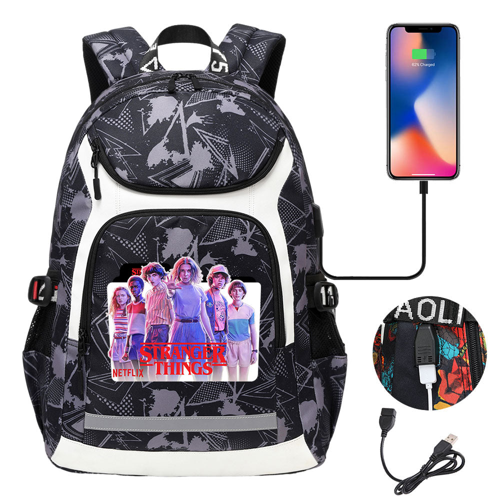 Strangers Things 11 USB Charging Backpack School NoteBook Laptop Travel Bags