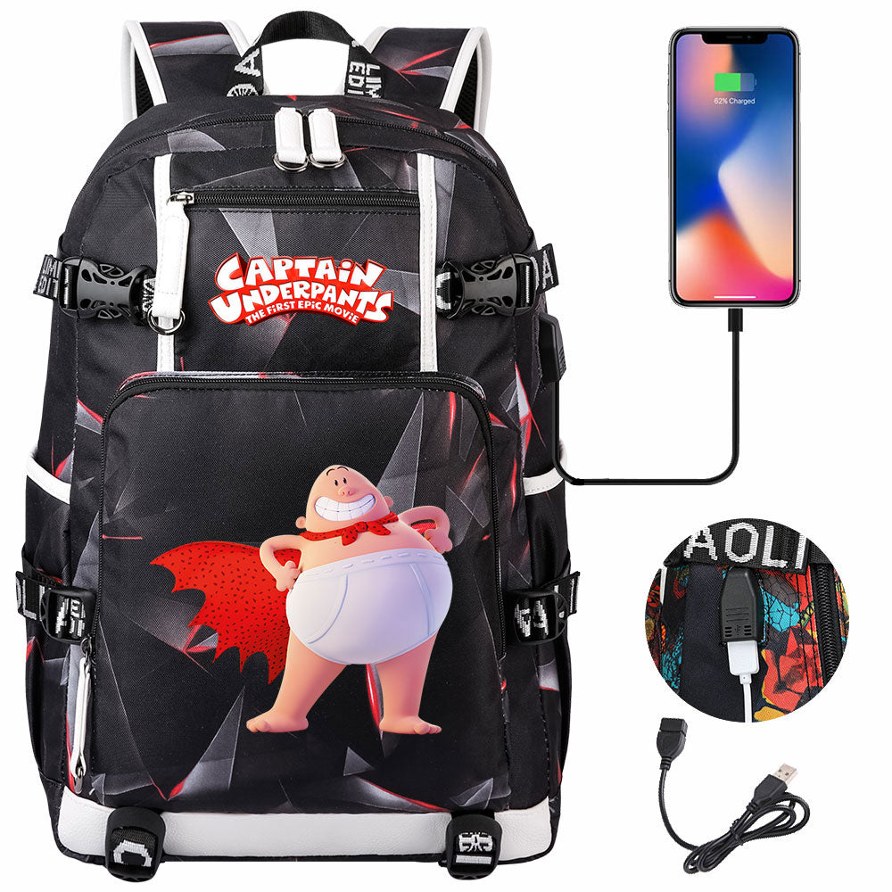 Captain Underpants USB Charging Backpack School NoteBook Laptop Travel Bags