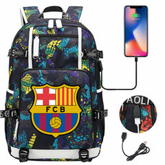Barcelona Football Club  USB Charging Backpack School NoteBook Laptop Travel Bags
