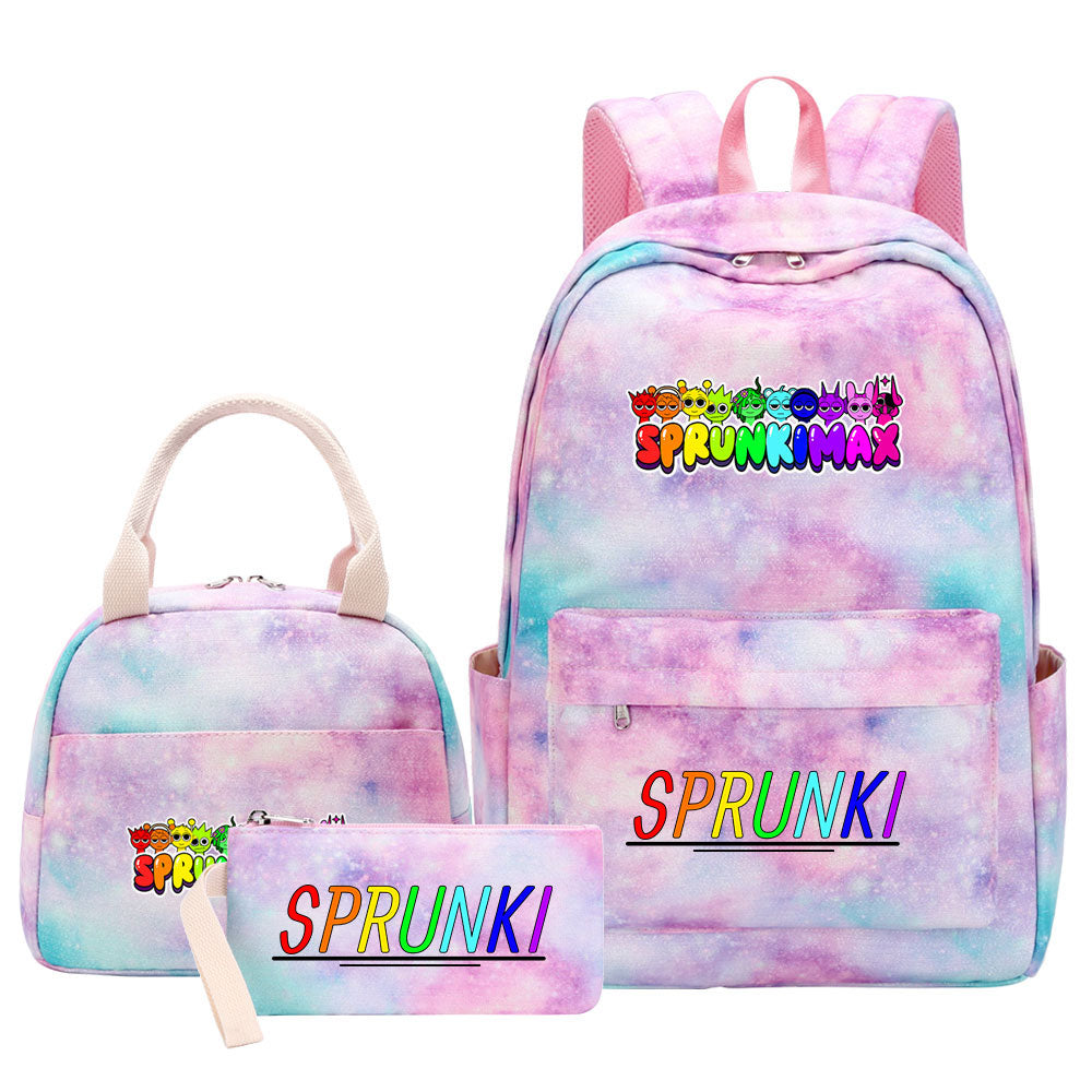 Sprunki Pink Starry Sky SchoolBag Backpack Lunch Box Bag Book Pencil Bags 3pcs Set