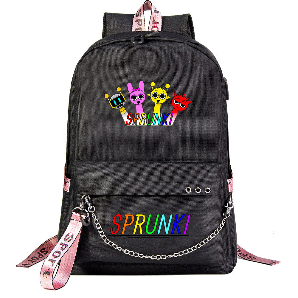 Sprunki USB Charging Backpack Shoolbag Notebook Bag Gifts for Kids Students