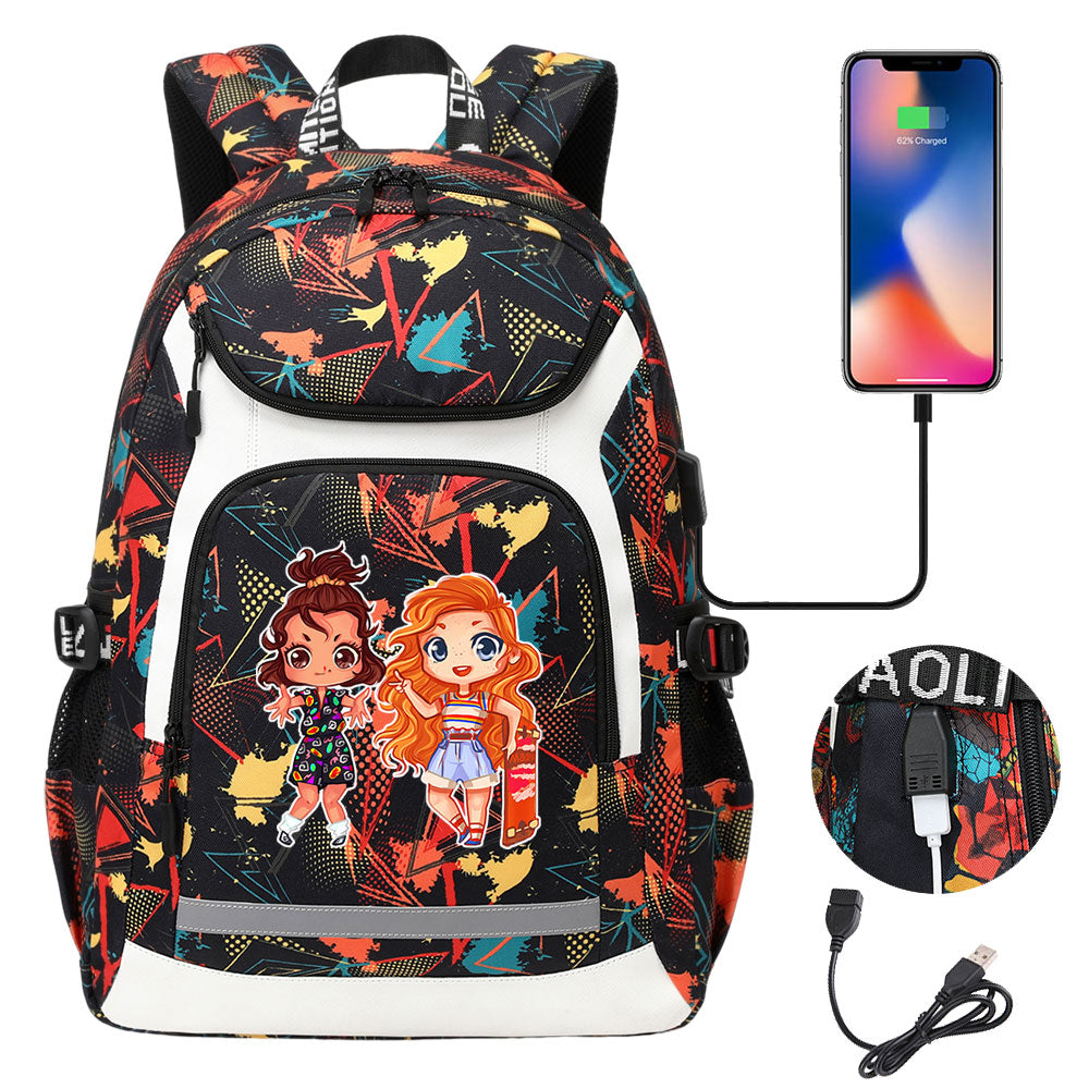 Strangers Things Max Mayfield USB Charging Backpack School NoteBook Laptop Travel Bags
