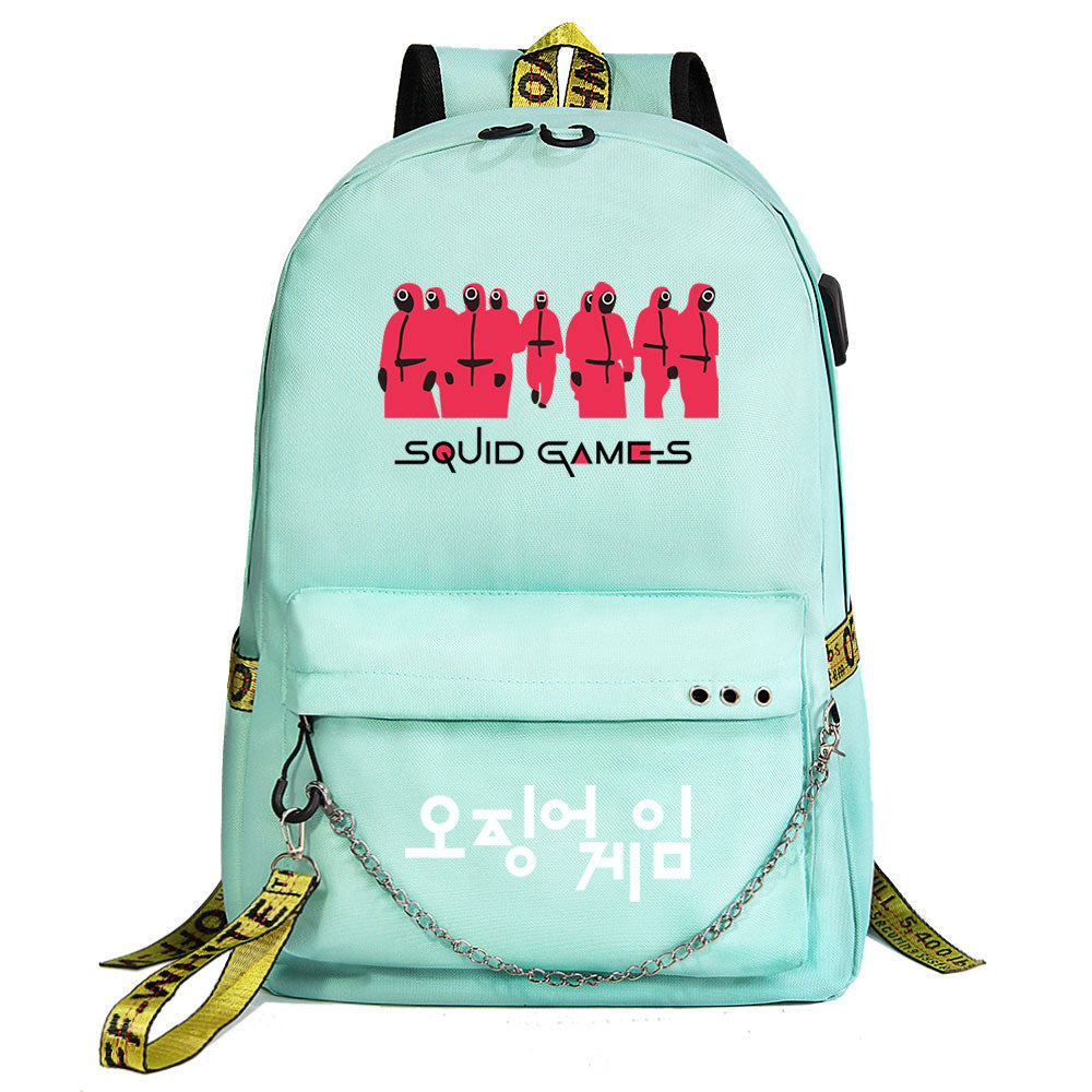 Squid Game USB Charging Backpack Shoolbag Notebook Bag Gifts for Kids Students