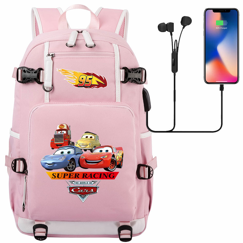 Cars Lightning USB Charging Backpack School NoteBook Laptop Travel Bags