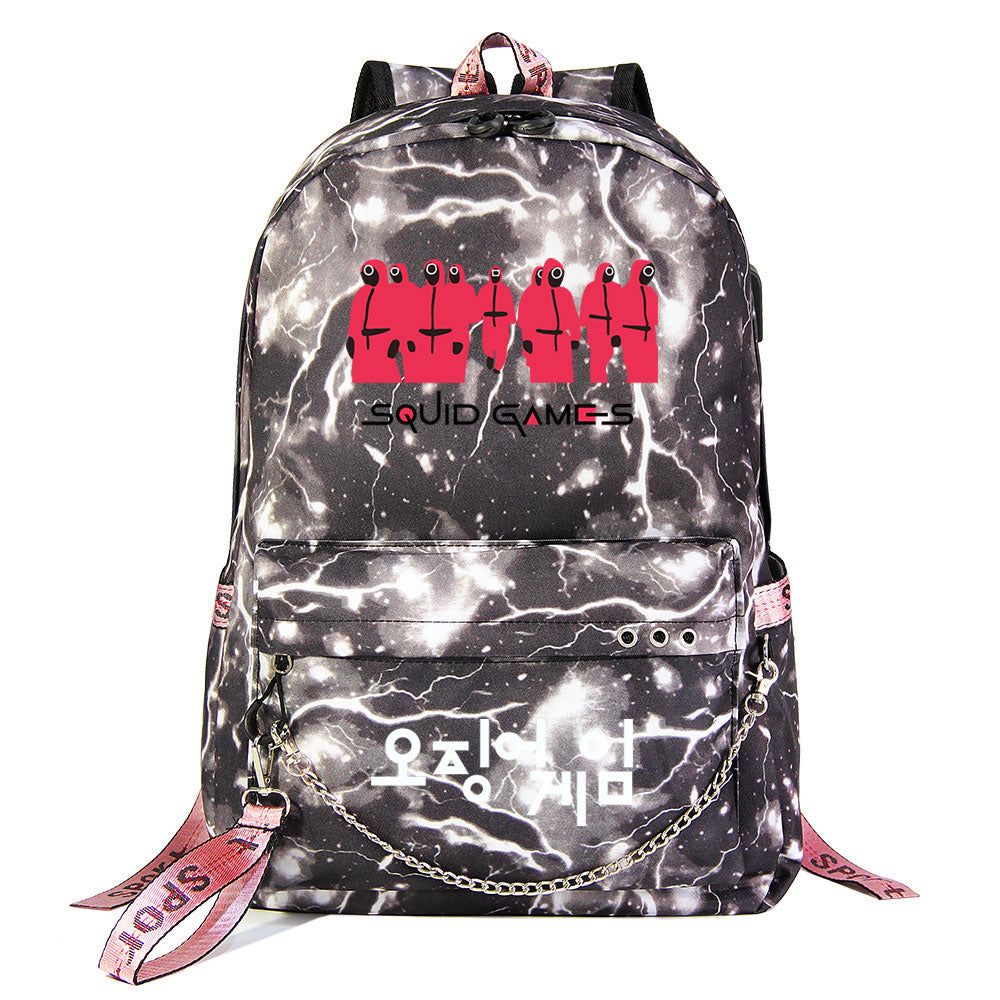 Squid Game USB Charging Backpack Shoolbag Notebook Bag Gifts for Kids Students