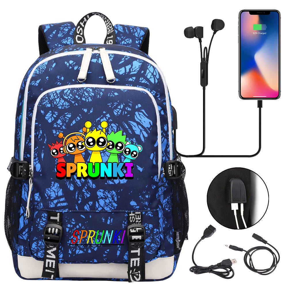 Sprunki USB Charging Backpack School Note Book Laptop Travel Bags