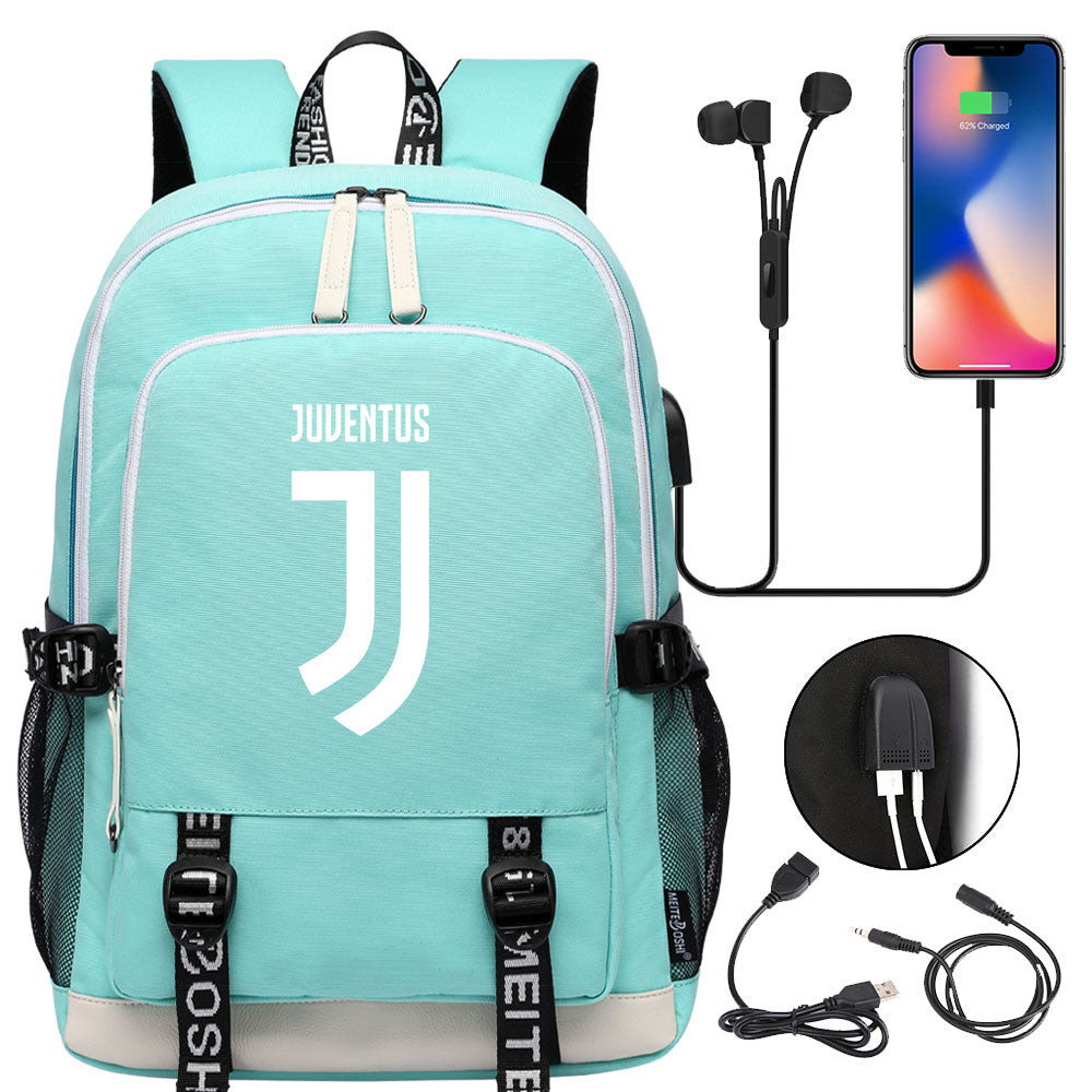 Juventus Football Club USB Charging Backpack School Note Book Laptop Travel Bags